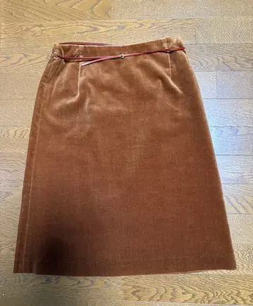 IENA 브라운 코듀로이 무릎 기장 A라인 스커트 벨트 포함 사이즈 40