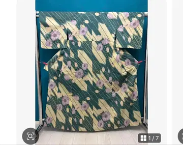 여성용 기모노 40 베이지 그린 보라색 꽃무늬 유카타