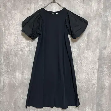 index 퍼프 슬리브 볼륨 소매 A라인 원피스 롱 심플