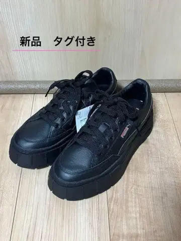 PUMA 통굽 블랙스니커즈 메이즈 스터드 가죽 우먼 블랙