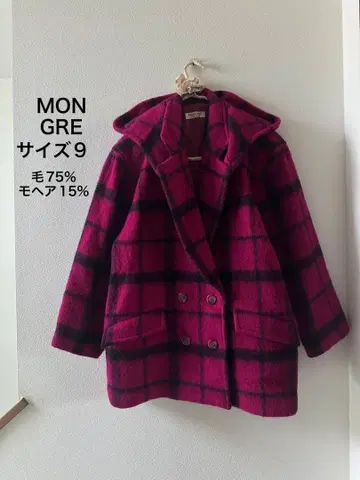 MON GRE 체크 무늬 울 코트 사이즈 9