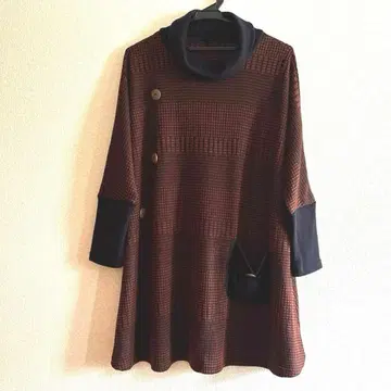 noa-ge 돌먼 슬리브 튜닉 원피스 체크 보더 니트