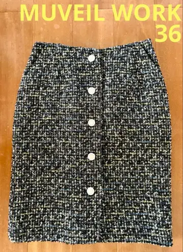 [ 미사용 ] MUVEIL WORK 앞 버튼 트위드 스커트 36 뮤베르