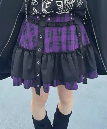 [ DARRDY/ ] 벨트 포함 티어드 미니 스커트/체크