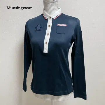 먼싱웨어 골프웨어 긴팔 셔츠 펭귄 와펜 네이비
