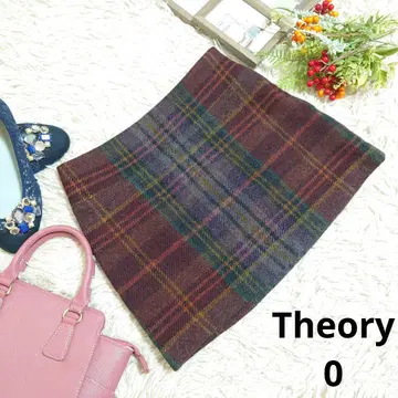 새상품급 알파카 혼합 Theory 울 스커트 (S) 체크/미니 스커트