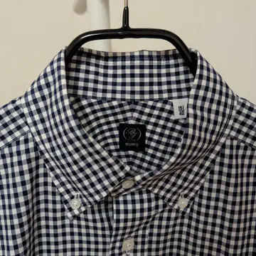 Beams F 드레스 셔츠 깅엄 체크 네이비 버튼 다운 40