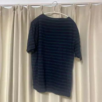 SAINT JAMES 네이비 블루 그린 스트라이프 티셔츠