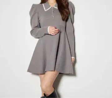 rienda 컬러 디자인 턱 미니 니트 원피스