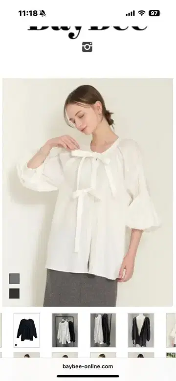 BayBee 리본 터크 블라우스(WHITE)