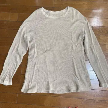 베이지 리브 긴팔 티셔츠 L