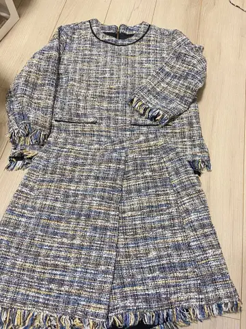 트위드 프린지 긴팔 스커트 셋업