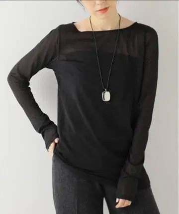 Plage 보트넥 Sheer 롱T 블랙