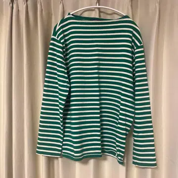 SAINT JAMES 그린과 화이트 스트라이프 긴팔 T셔츠