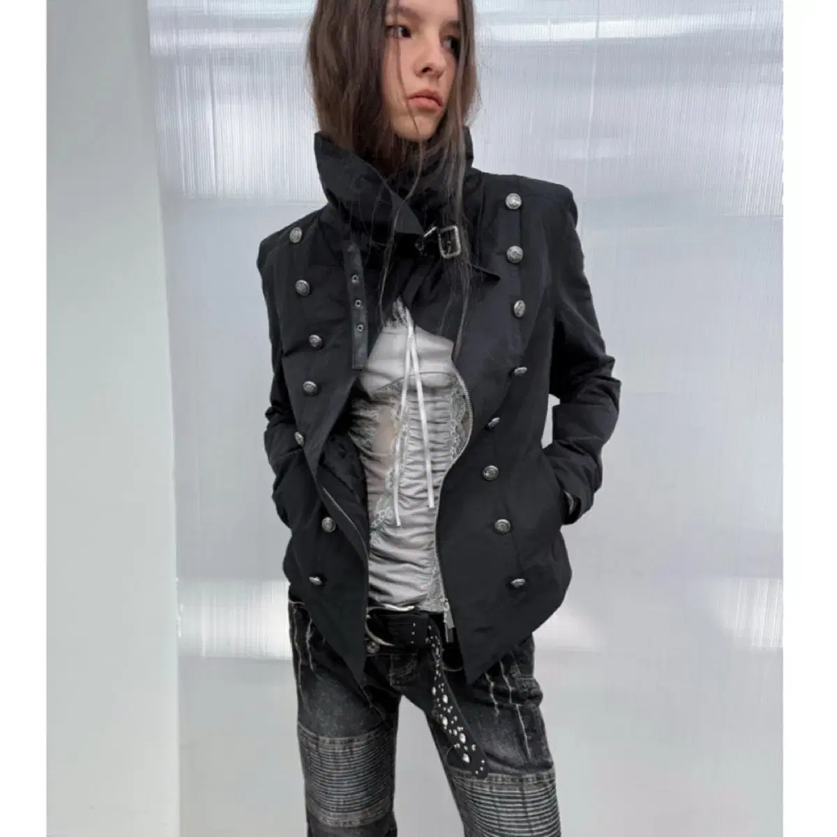 DOUBLE PUNCH Double Punch Jacket Detachable Sleeve High Collar