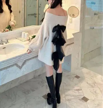 amerge. 아멜쥬 백 리본 빅 니트