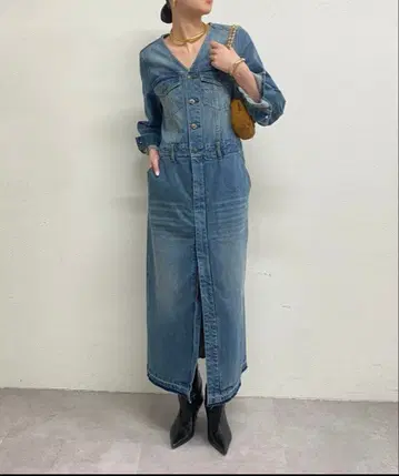 택 포함 새상품 [ loungedress ] 노카라 데님 원피스