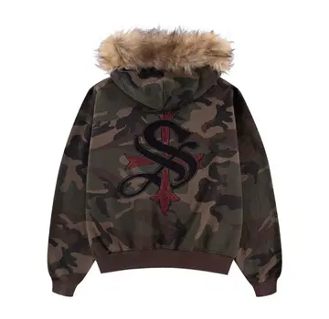 카모 패턴 퍼 후드티