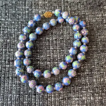 빈티지 에스테이트 블루 플로럴 칠보 비즈 목걸이