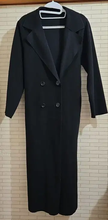 GRL 블랙 더블 버튼 롱 코트