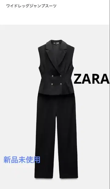 ZARA 블랙 더블 브레스트 슬리브리스 와이드 레그 점프수트