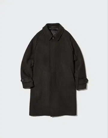 유니클로 싱글 브레스 체크 코트 S 다크 브라운