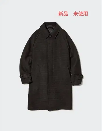 유니클로 싱글 브레스 체크 코트 S 다크 브라운