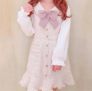 LIZLISA 트위드 하트 버튼 OP 트위드 원피스