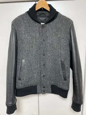 BEAMS x Harris Tweed 가죽 바시티 자켓