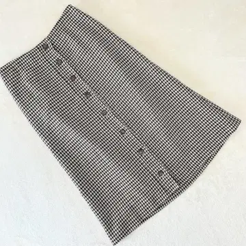 마이클코어스 울 100% 하운드투스 플레어 스커트 프론트 버튼 L