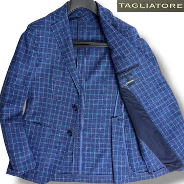 새상품급 딸리아또레 몬테카를로 체크 무늬 린넨 실크 자켓 네이비 44