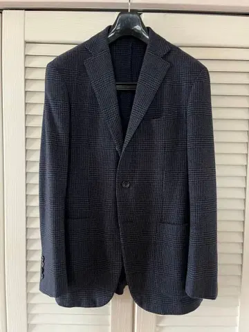 쉽스 플란넬 네이비 계열 체크 테일러드 자켓 46