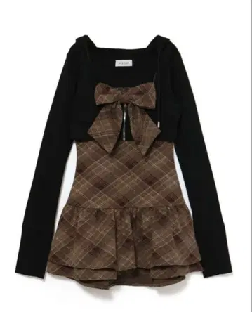 BUBBLES 체크 후드티 원피스
