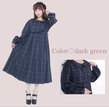 미나카타 유이 콜라보 시마무라 타탄 체크 원피스 그린 S