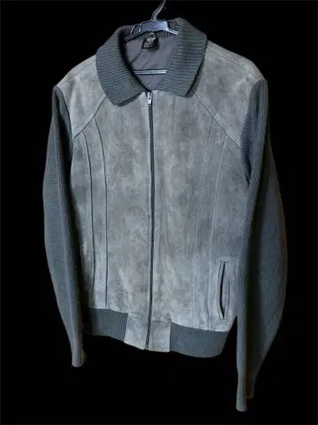 70s 80s 절개 스웨이드 블루종 스웨이드 자켓 니트 그레이