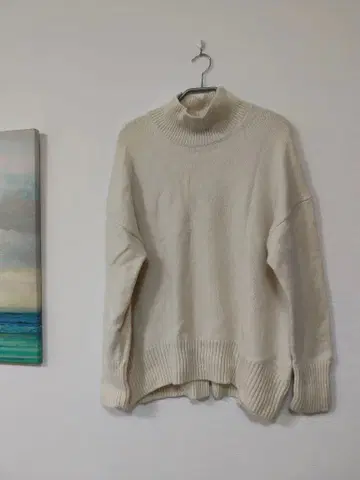 23구 울 캐시미어 스탠드 넥 니트 아이보리 하이넥 38 화이트