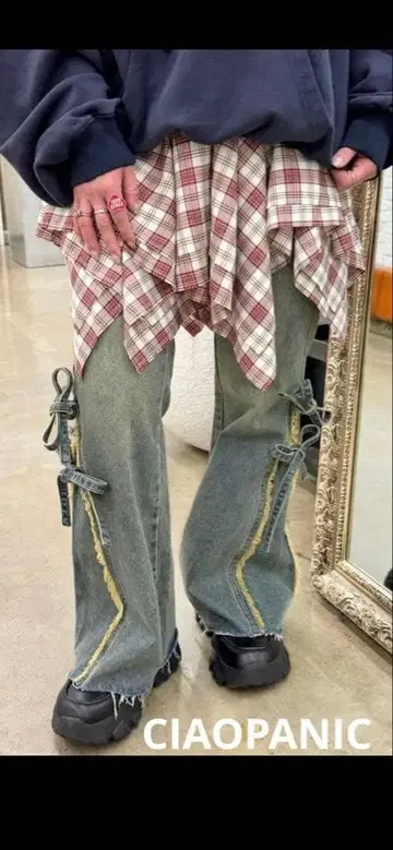 새상품 차오패닉 체크 이레헴 미니 스커트 F 빨간색 비대칭