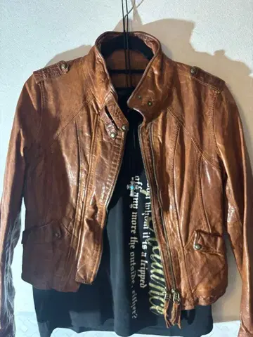 브라운 가죽 라이더 자켓 y2k 그런지
