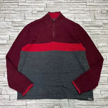 에디 바우어 하프 지퍼 코튼 니트 와인 레드 그레이 L