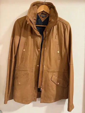 TOMMY HILFIGER 후드 부착 가죽 자켓 S