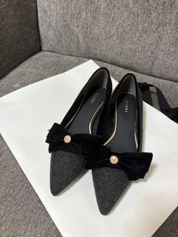 RANDA 벨로아 리본 클래시컬 플랫 펌프스 블랙 24.0cm