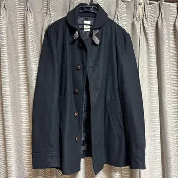 블랙 울 피코트 더블 버튼