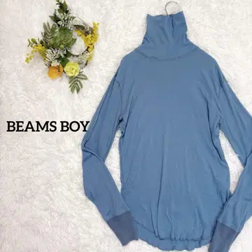 [빔즈 보이] 하이넥 긴팔 셔츠 얇은 소재 코튼 100% 심플 스카이블루