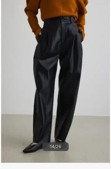 블랙 합성 피혁 와이드 팬츠
