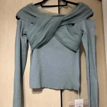 REDYAZEL 초커 크로스 튤 니트탑 그린