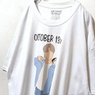 길단 10월 13TH 남성 빅 로고 T셔츠 화이트 XL 구제 의류