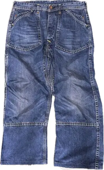 EVISU 블루 데님 와이드 레그 팬츠