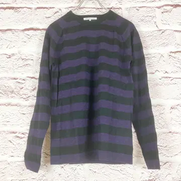 r394 GREEN LABEL 보라색과 블랙 스트라이프 긴팔 스웨터 S