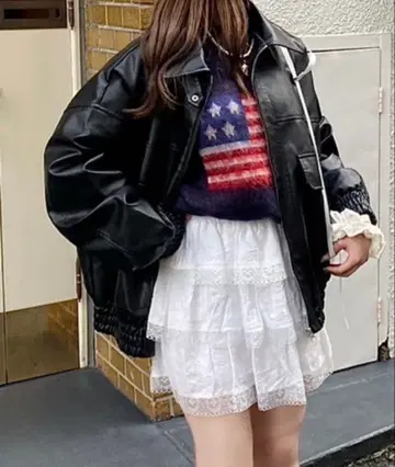 오버 사이즈 블랙 가죽 자켓 nemne store