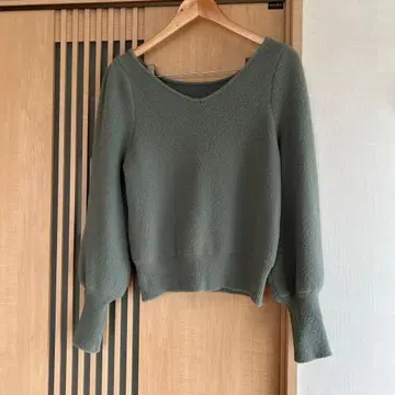 그레이 V넥 벌룬 슬리브 니트 스웨터 F 사이즈